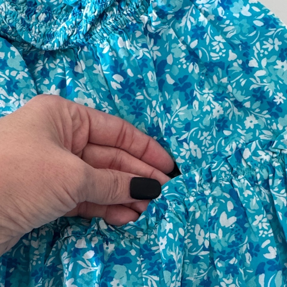 Floral Blue Women's Skirt smocked waist - Picture 3 of 7